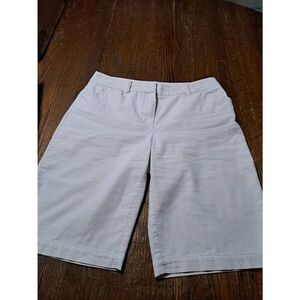Size 8 Jones New York Sport Stretch Tan Cream Striped Bermuda Long Shorts